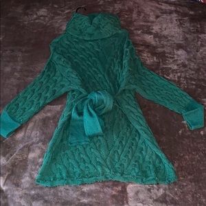 Olive green turtleneck dress with belt